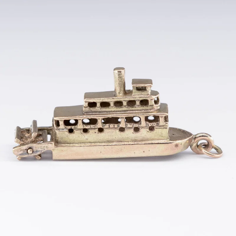 sterling silver herringbone chain 10k Paddlewheel Boat Charm