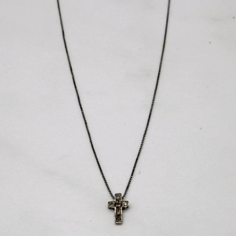 engraved pendant necklace 10k White Gold and Diamond Cross Pendant & Box Chain Necklace | 18" | 0.08ctw