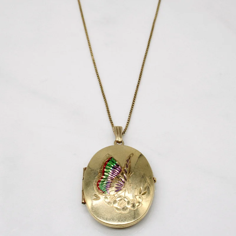 10k Yellow Gold Painted Butterfly Locket & Necklace | 20" |