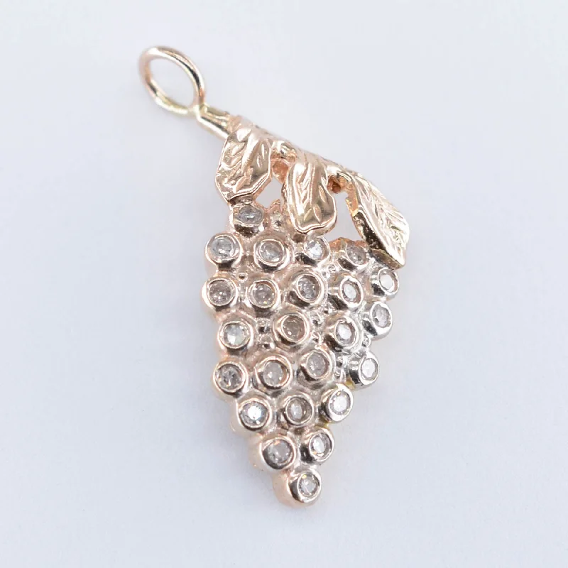 handcrafted braided silver bracelet 14k Diamond Bunch of Grapes Charm