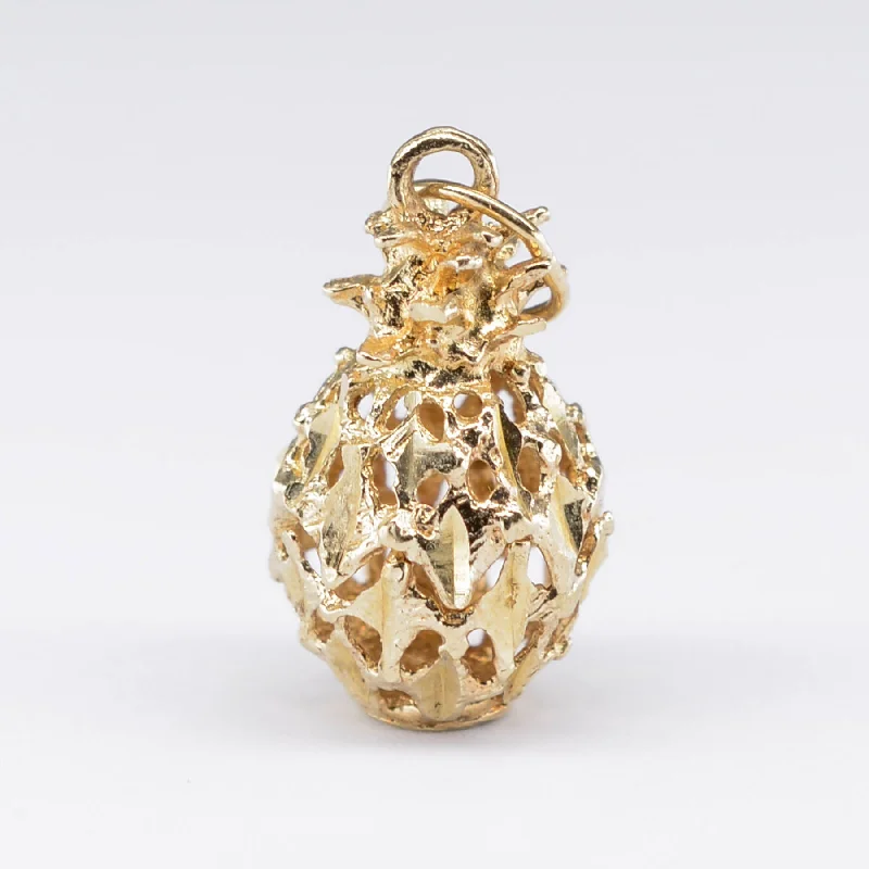 elegant pearl necklace with diamonds 14k Pineapple Charm