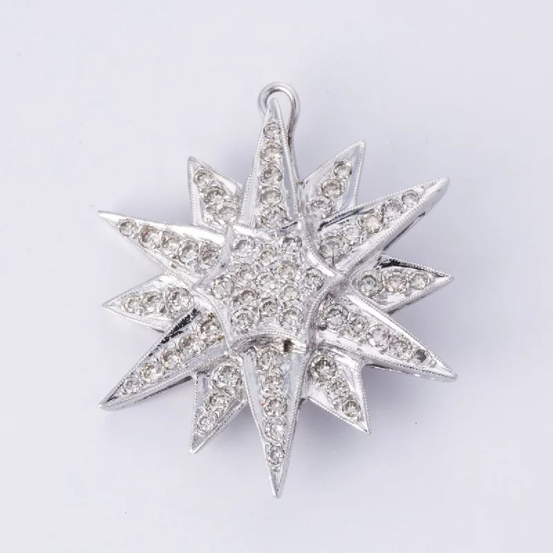 14k White Gold Diamond Startburst Pendant/Brooch | 1.91 ctw