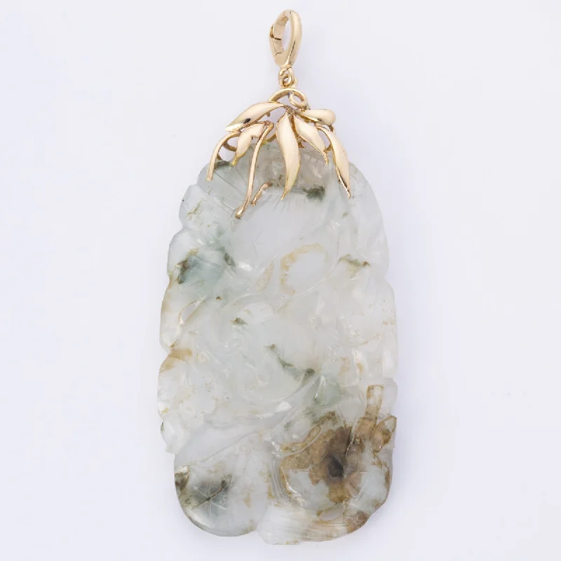 14k Yellow Gold Carved Jadeite Pendant | 95ct