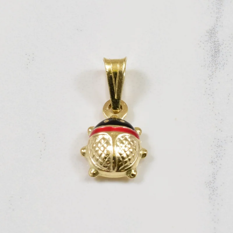 titanium wedding band men’s black 14k Yellow Gold Enameled Lady Bug Pendant