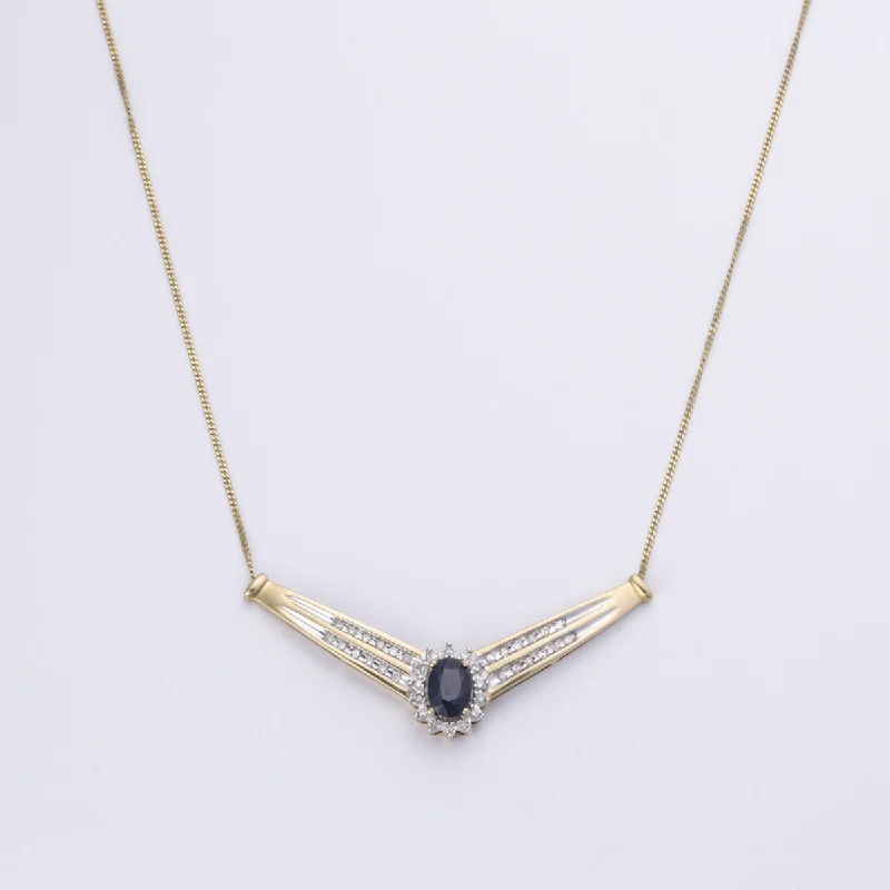 14k Yellow Gold Sapphire and Diamond Necklace | 0.93ct, 0.25ctw | 18"