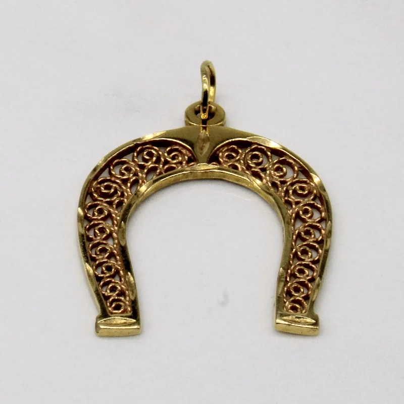 handcrafted gemstone ring women 14k Yellow Gold Ornate Horseshoe Pendant