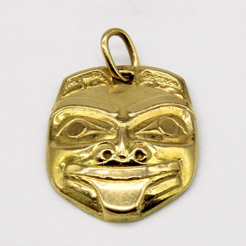 minimalist gold square earrings 18k Yellow Gold Indigenous Art Mask Pendant
