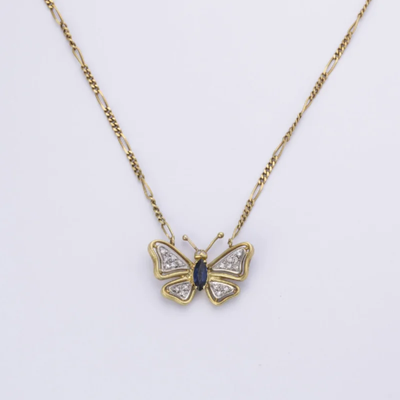 18k Yellow Gold Butterfly Sapphire and Diamond Necklace | 0.34ct, 0.15ctw | 16"