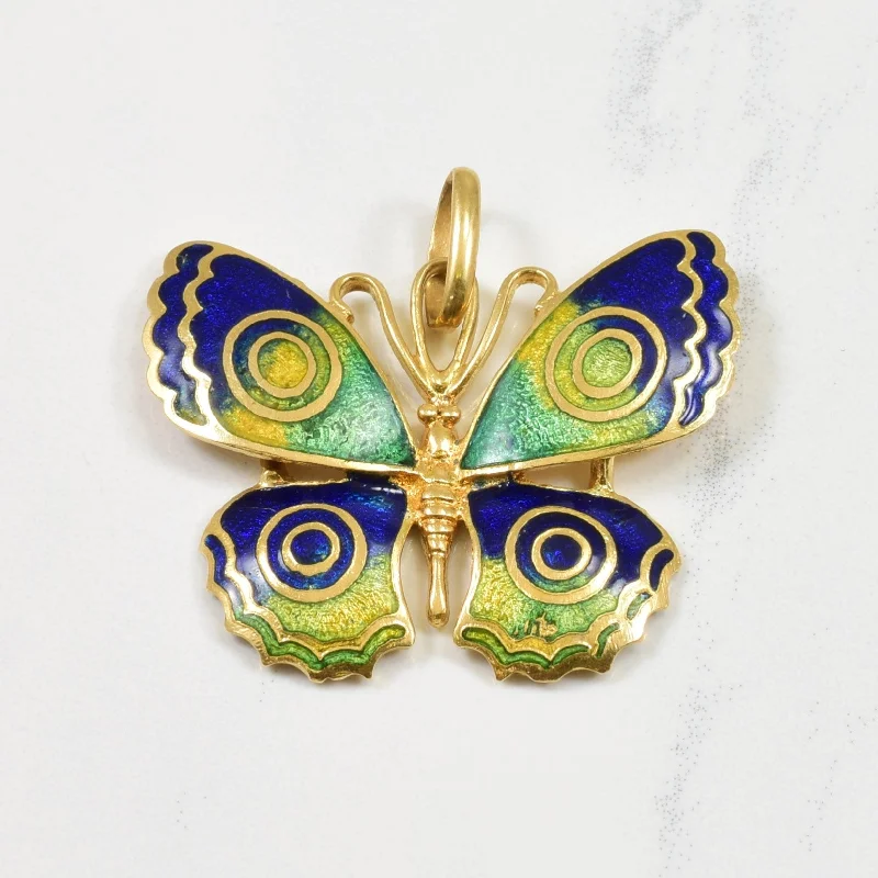 bold statement ring chunky 20k Yellow Gold Enameled Butterfly Pendant
