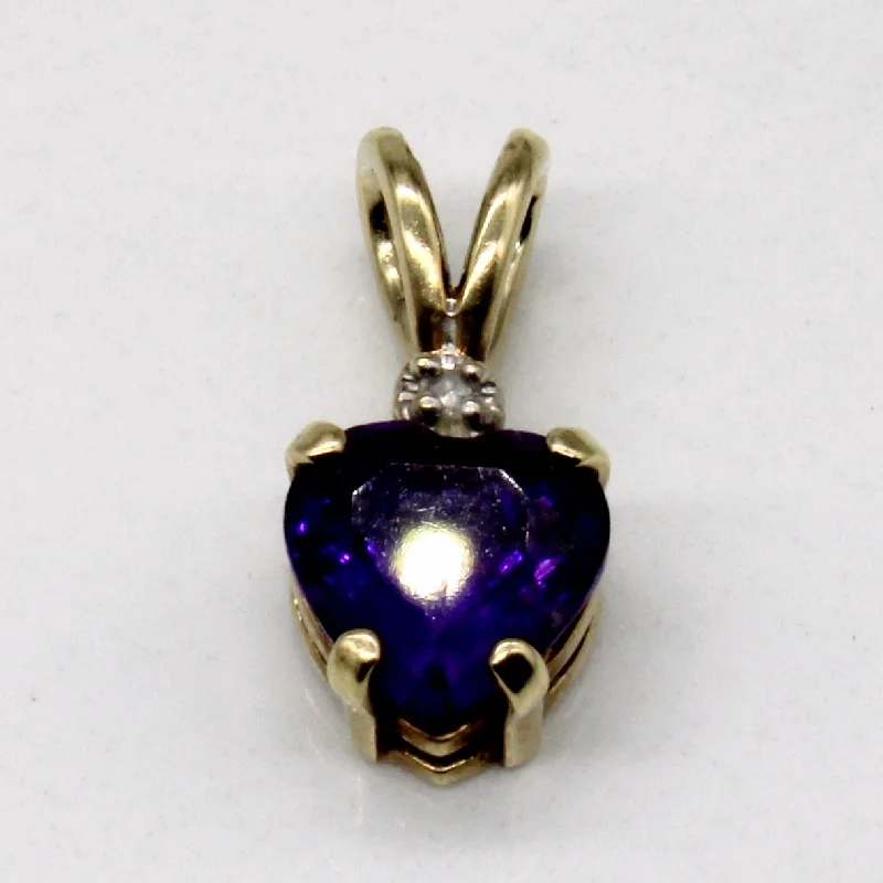 elegant art deco necklace Amethyst Heart & Diamond Pendant | 1.10ct, 0.01ct |