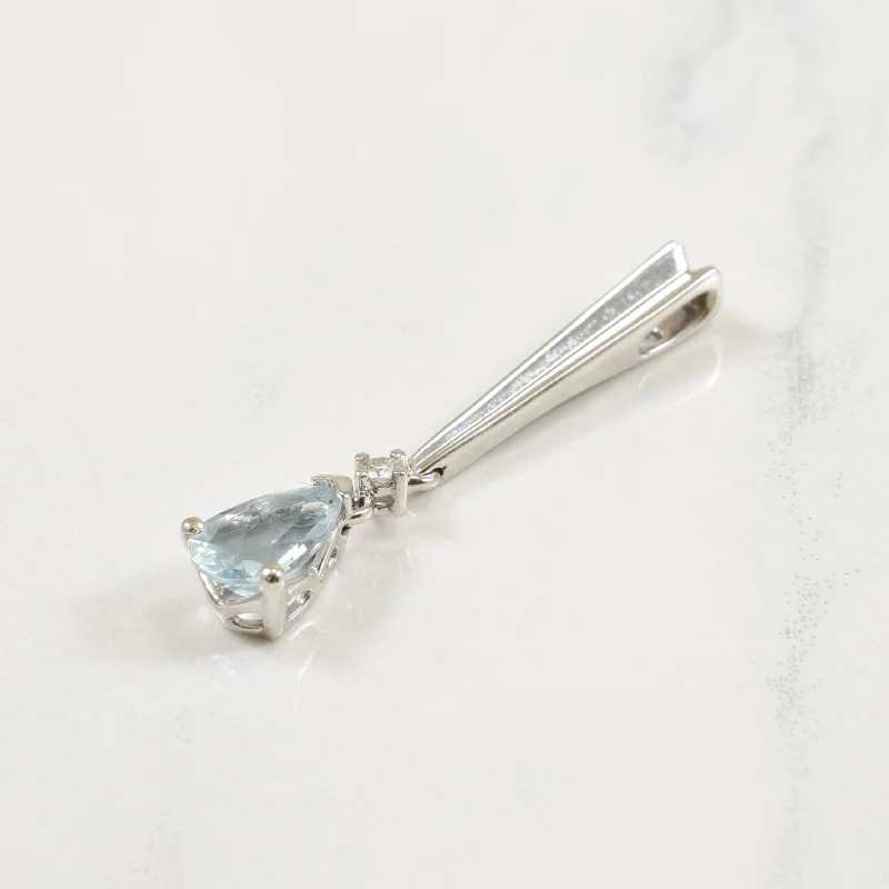 thin gold wedding band women Aquamarine & Diamond Pendant | 0.03ct, 0.50ct |