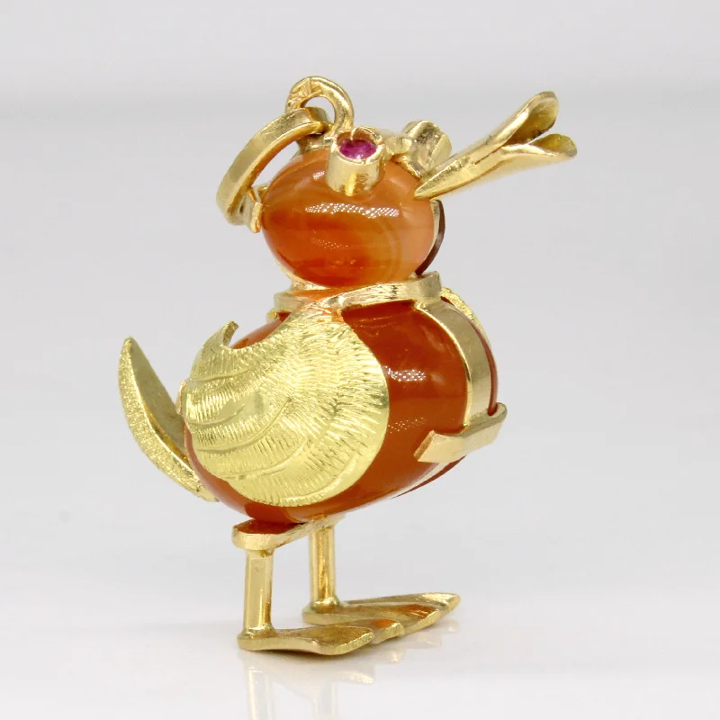 Carnelian & Pink Sapphire Duck 18K Pendant | 24.00ctw, 0.02ctw |