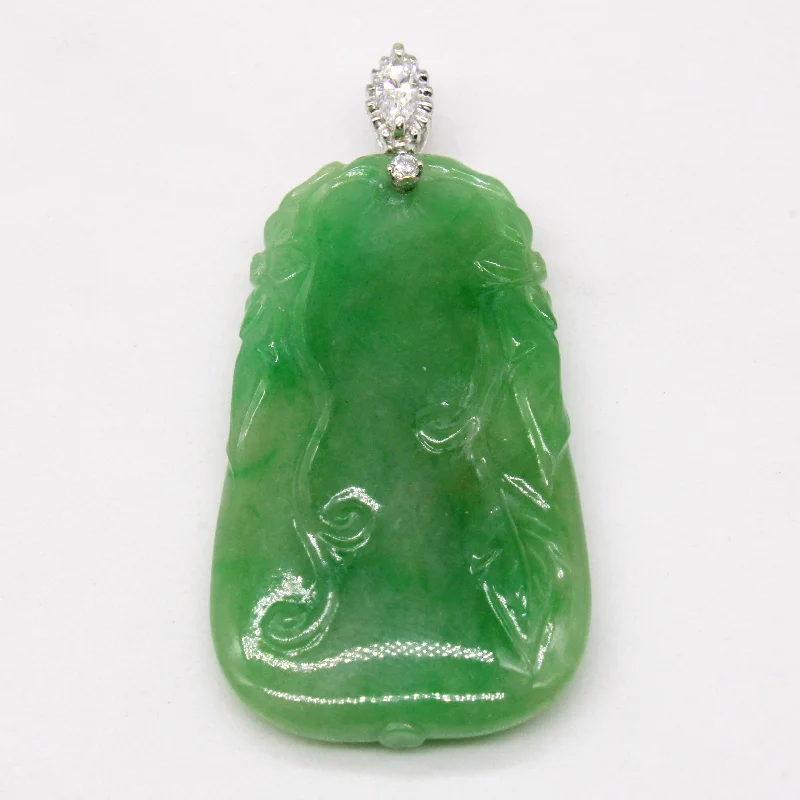 Carved Jadeite & Diamond Pendant | 30.00ct, 0.12ctw |