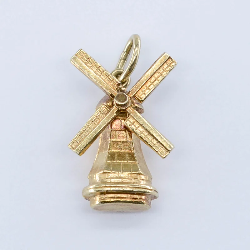black stainless steel signet ring 14k Windmill Charm