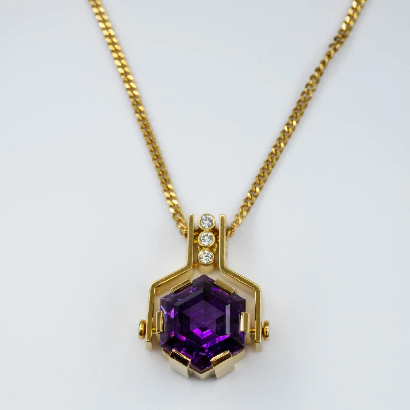unique wooden bead necklace 'Cavelti' 18k Gold Amethyst and Diamond Necklace | 8.00ct | 0.09ct | 20" unique wooden bead necklace 'Cavelti' 18k Gold Amethyst and Diamond Necklace | 8.00ct | 0.09ct | 20"