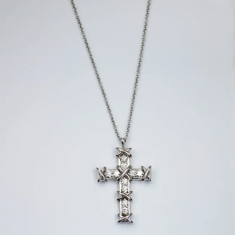 'Tiffany & Co.' Jean Schlumberger Diamond Cross Pendant Necklace  | 0.35ctw |