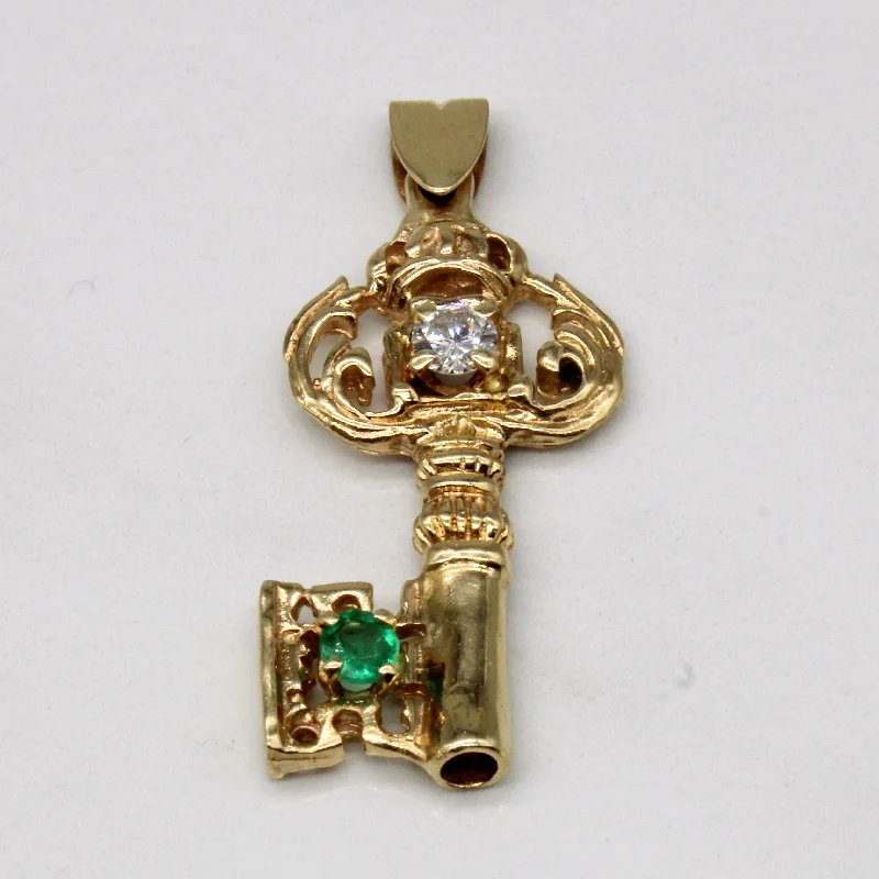 silver hoop earrings small Diamond & Emerald Key 14k Pendant | 0.23ct, 0.10ct |