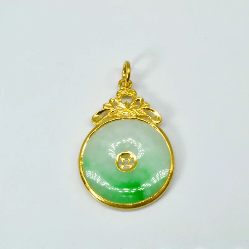 colorful gemstone engagement ring Donut Jadeite Filigree Gold Pendant | 22.00ctw |