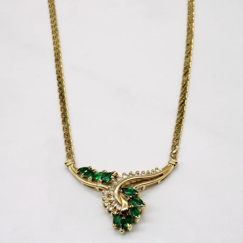 Emerald & Diamond Pendant 14k Necklace | 1.00ctw, 0.25ctw | 17" |