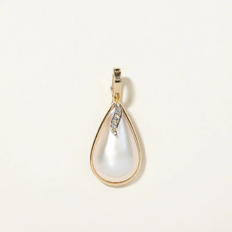 gold engagement ring vintage Mabe Pearl & Diamond Drop Pendant | 0.03ctw |