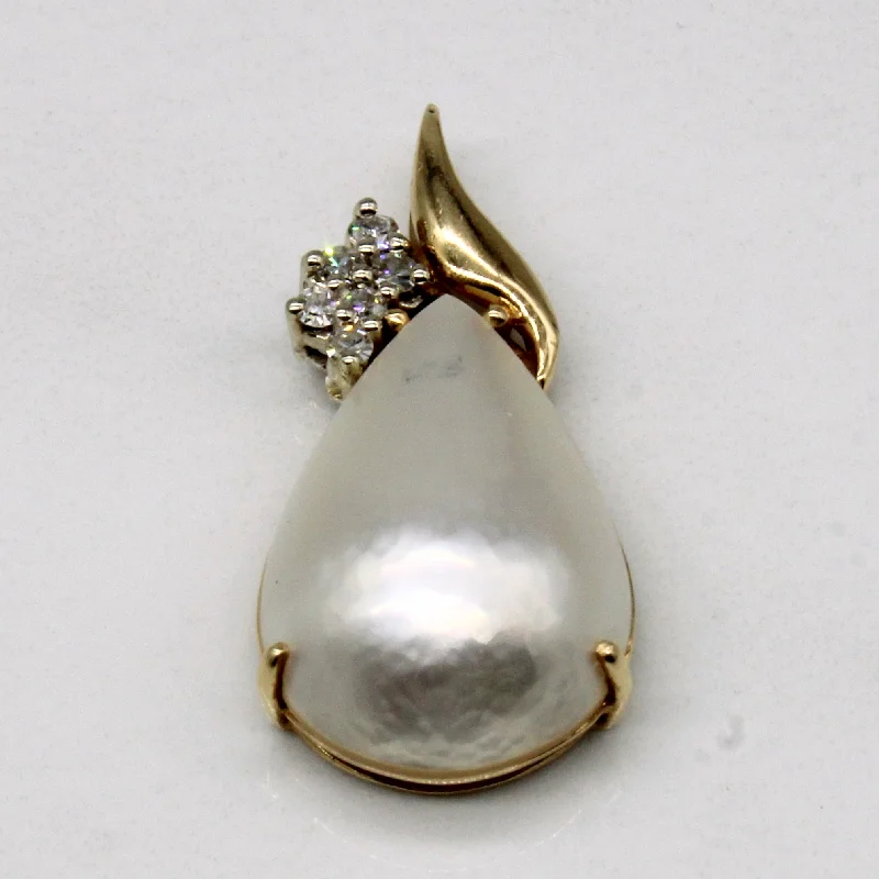 minimalist gold bracelet thin Mabe Pearl & Diamond Pendant | 0.12ctw |