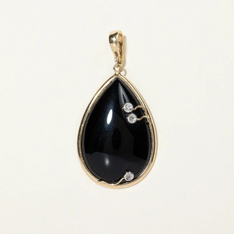 personalized bar necklace silver Onyx & Diamond Drop Pendant | 23.00ct, 0.02ctw |