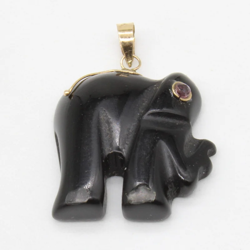 Onyx & Ruby Elephant 14k Pendant | 12.00ct, 0.03ct |