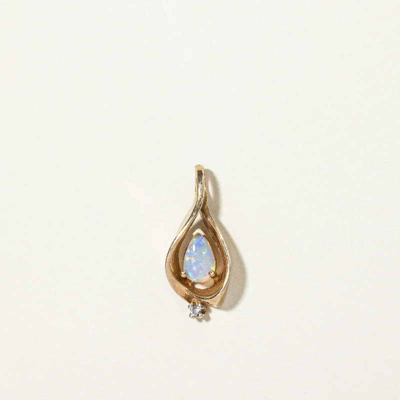 silver feather charm necklace Opal & Diamond Drop Pendant | 0.45ct, 0.02ct |
