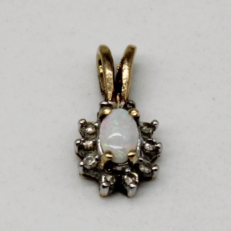 hammered silver wedding band Opal & Diamond Pendant | 0.15ct, 0.05ctw |