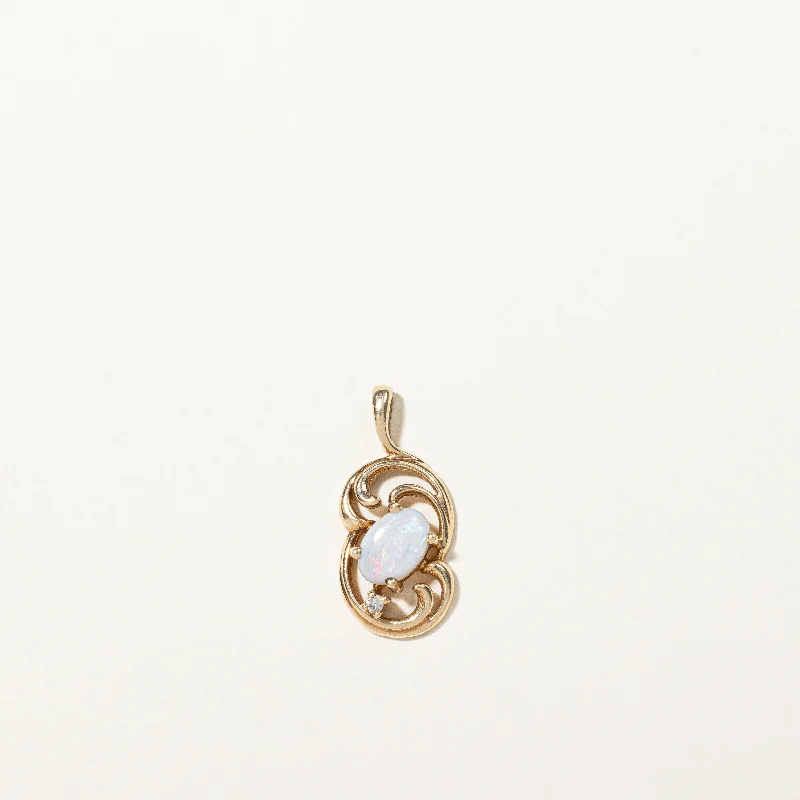 custom name necklace gold Opal & Diamond Pendant | 0.37ct, 0.01ct |