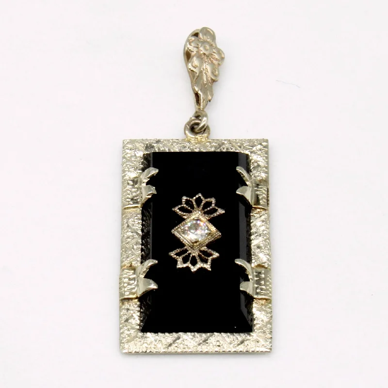 wedding anniversary diamond ring Ornate Diamond and Onyx 10k Pendant | 0.05ct, 2.5cwt |