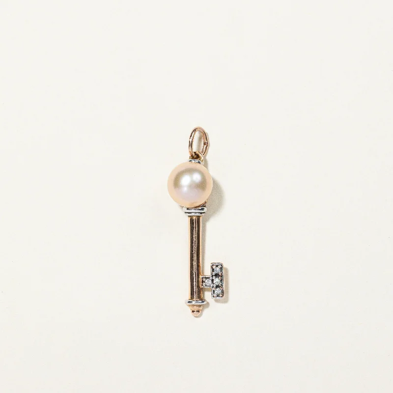 personalized family tree necklace Pearl & Diamond Key Pendant | 0.04ctw |