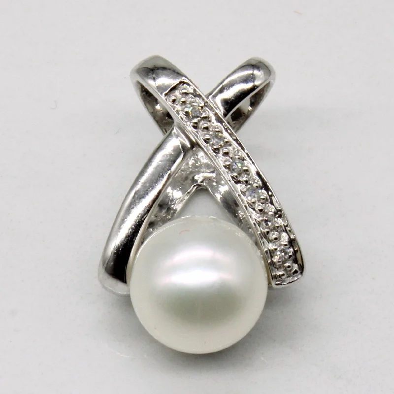 silver arrow pendant necklace Pearl & Diamond Pendant | 0.03ctw |