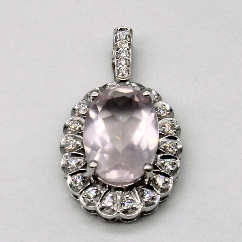 fine silver herringbone necklace Rose Quartz & Diamond Pendant | 2.40ct, 0.19ctw |