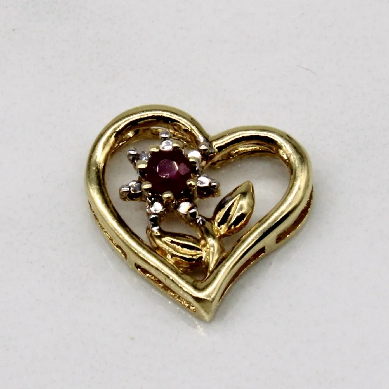 minimalist cubic zirconia earrings Ruby & Diamond Flower Heart Pendant | 0.06ct, 0.01ct |