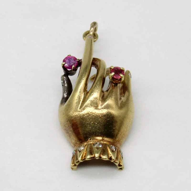 classic gold cuff bracelet Ruby & Diamond Hand Pendant | 0.14ctw, 0.04ctw |