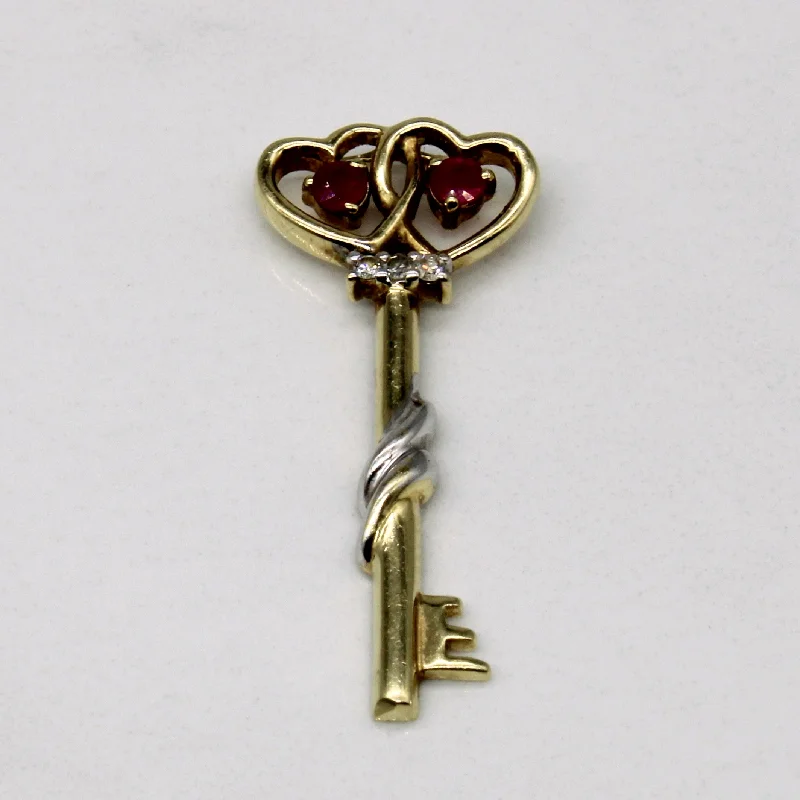 adjustable gemstone choker Ruby & Diamond Heart Key Pendant | 0.10ctw, 0.03ctw |