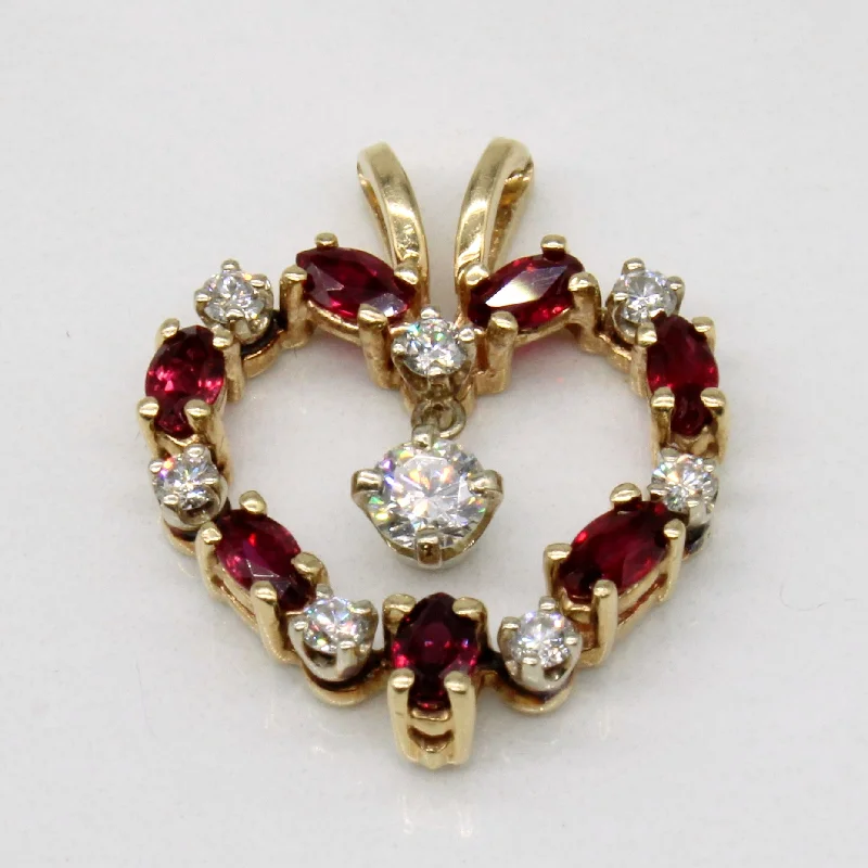 Ruby & Diamond Heart 14K Pendant | 0.70ctw, 0.38ctw |