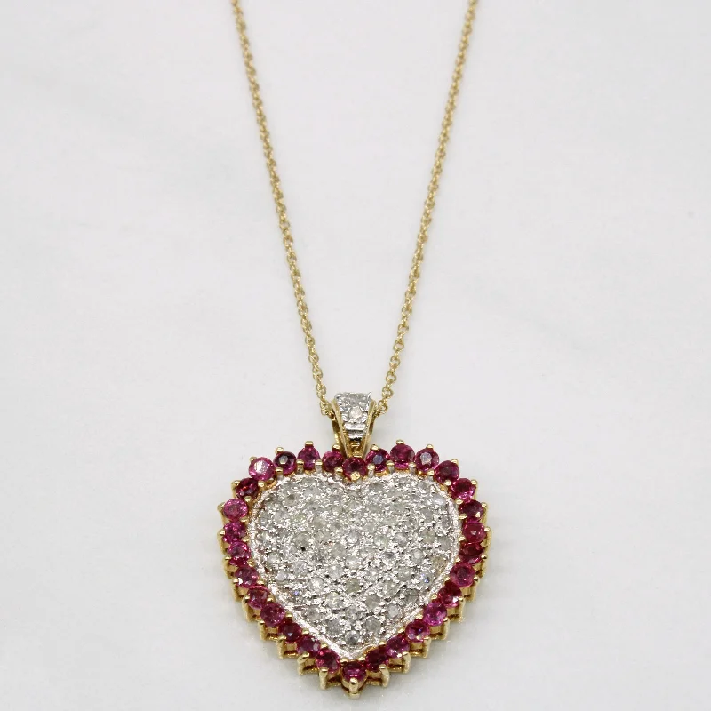 Ruby & Diamond Heart Pendant & Necklace | 0.48ctw, 0.32ctw | 18" |