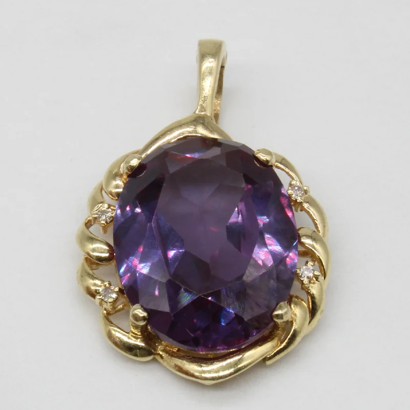 handcrafted gemstone drop earrings Synthetic Colour Change Sapphire & Diamond Pendant | 18.00ct, 0.04ctw |