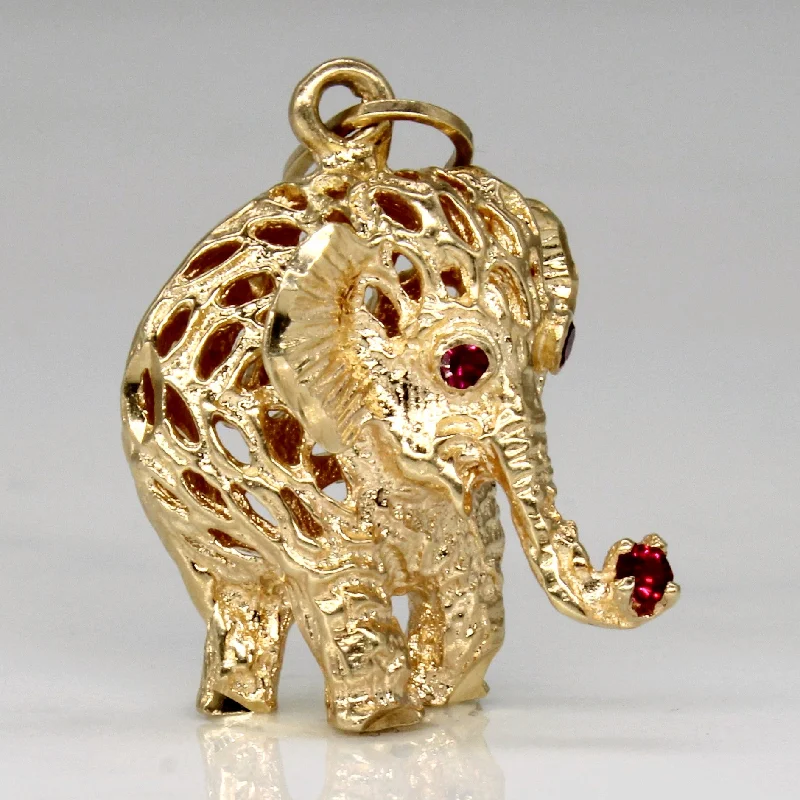 handmade braided leather necklace Synthetic Ruby Elephant Pendant | 0.06ctw |