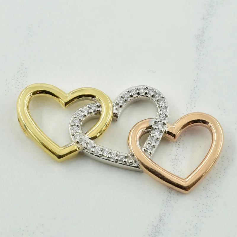 chunky statement cuff bracelet Tri Tone Diamond Heart Pendant | 0.12ctw |