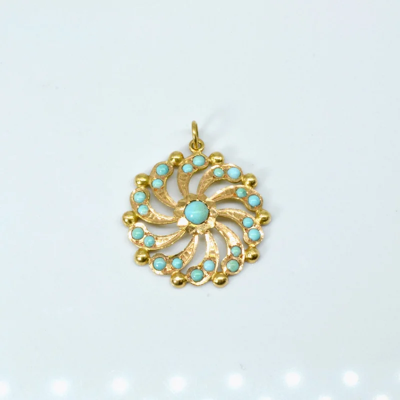 vintage diamond brooch Turquoise Spiral Gold Pendant | 2.00ctw |