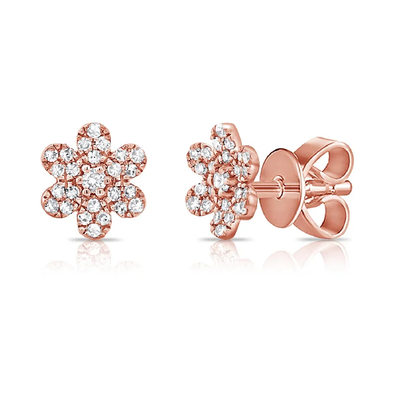 emerald cut diamond wedding ring 0.15ct Diamond Floral Studs in 14K Gold