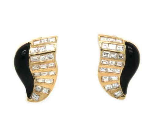 1.00ctw Baguette Diamond and Onyx Earrings in 18K