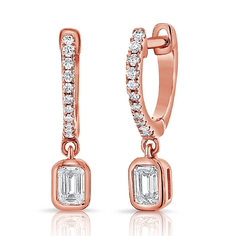 vintage crystal chandelier earrings 14K BEZEL & CHANNEL SET HUGGIE W/ CHARM