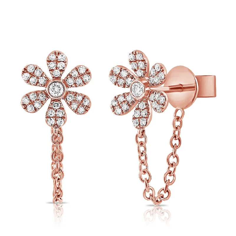 pearl stud earrings classic 14K Diamond Floral Stud w/Chain