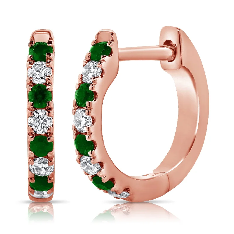 twisted rope gold chain 14K Gold Emerald Huggie with Diamonds