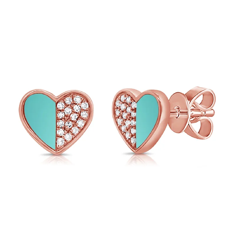 celestial moon and star bracelet 14K Gold Turquoise & Diamond Heart Stud Earrings