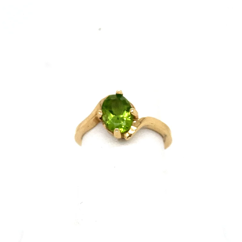 14k Oval Peridot Ring with Bypass Design